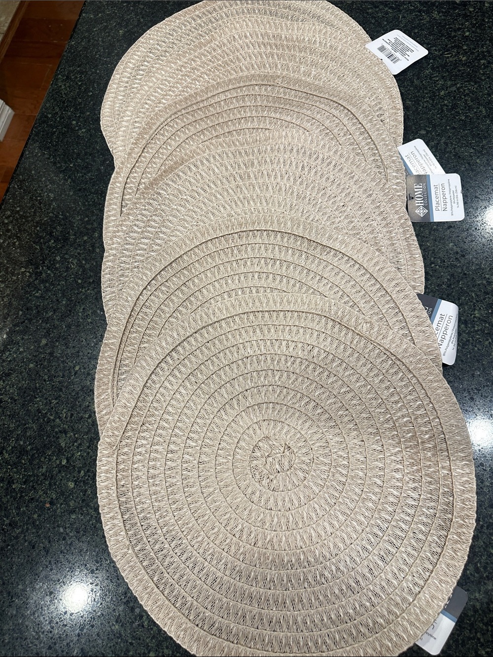 6 new Neutral champagne Beige woven Placemats home collection dining decor NWT